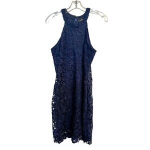 Lulus Dress Royal Blue Crochet Lace Halter Midi Size Large